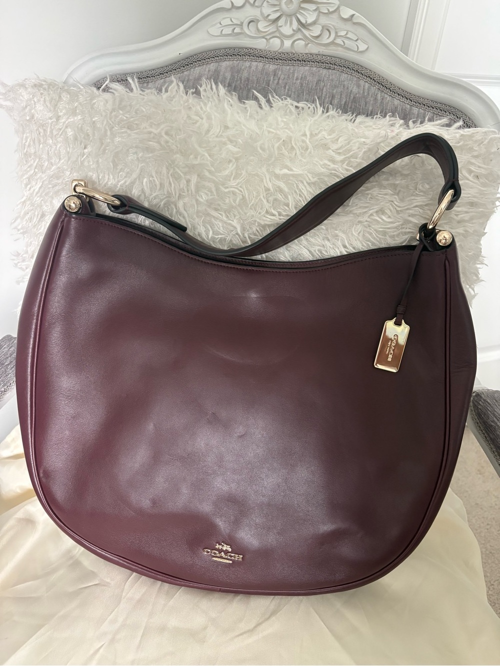 Coach Burgundy Leather Hobo Bag with Gold Hardware